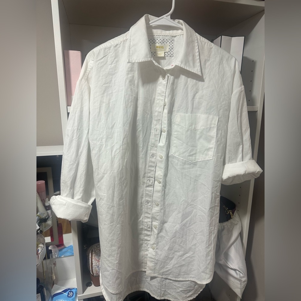 NWT Maeve by Anthropologie Cherry Red Linen Cotton Blend Button-Down Shirt